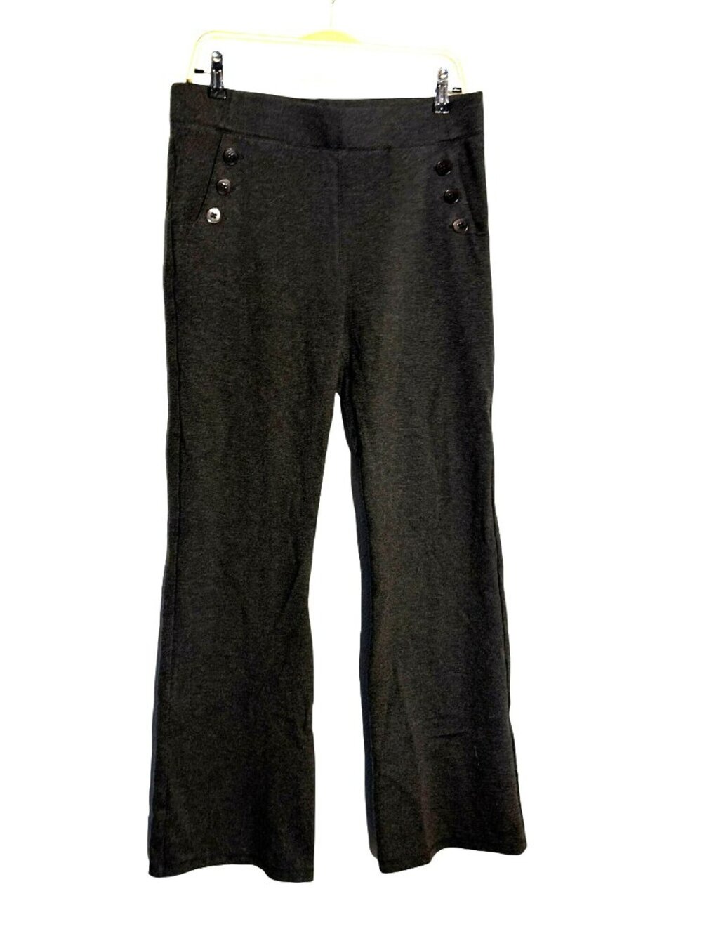 Betabrand 6-Button Sailor Dress Pant Yoga Pants Heathered Charcoal Size L